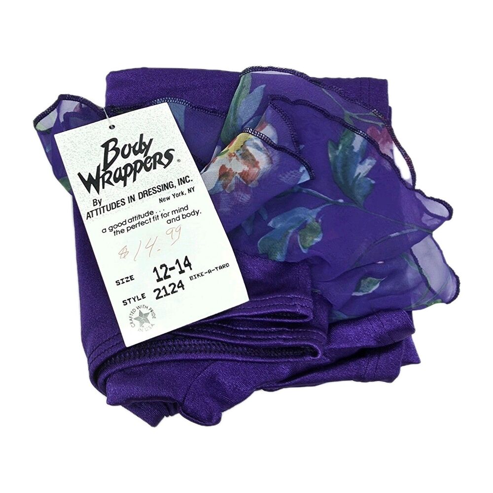 Body Wrappers VTG Royal Purple Chiffon Ruffle Lycra Unitard Biketard Kids 12/14 - Picture 12 of 12